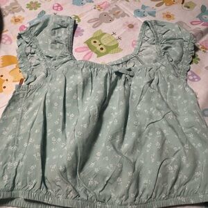 Floral Ruffle Sleeve Top in Light Green